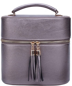 Rich Faux Leather Medium Cross-Body Handbag With Tassel LP095 PEWTER